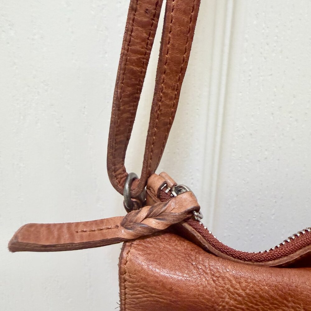 Vilenca Holland Hand Woven Flap Soft Leather Crossbody Bag Cognac Brown Boho - Picture 9 of 12